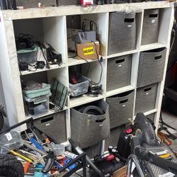 Heavy-Duty 16-Cube Storage Shelf w/ Fabric Storage Bins 