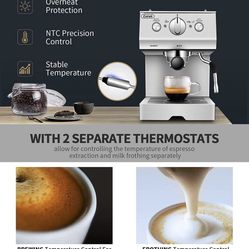 Espresso Machines 15 Bar with Adjustable Milk Frother Wand Expresso Coffee Machine for Cappuccino, Latte, Mocha, Machiato, 1.5L Removable Water Tank,
