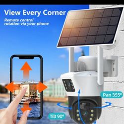 Dual Lens WIFI Solar Cameras 8MP Wireless Surveillance PTZ Battery Camera 4K Color Night Vision Two Way Audio V380