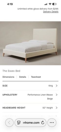 Maiden Home King size Essex bed frame linen headboard 56” high