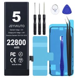 22800mAh Battery for iPhone 5/5G, New 0 Cycle Upgraded Higher Capacity Replacement Battery for iPhone 5/5G with Full Set Repair Tool Kit, Model A1428,