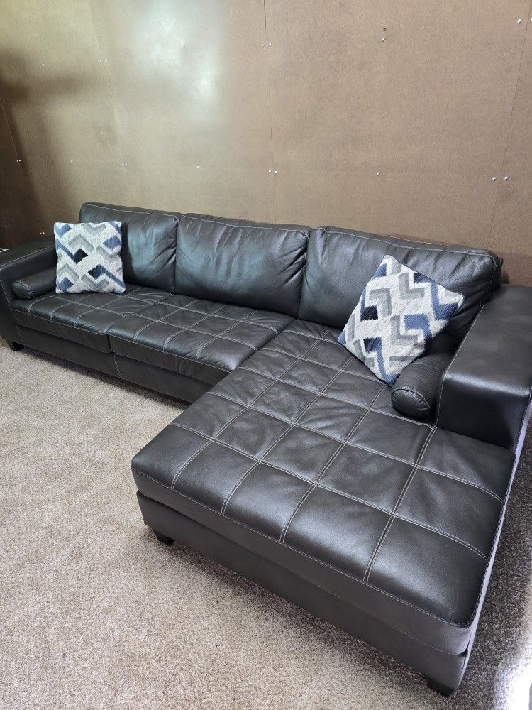 Free Delivery: Large Black Leather Modern Sectional Ashley Furniture Couch