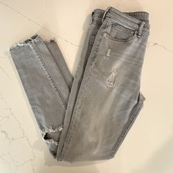 H&M Skinny Jeans Womens Size 32 Washed Gray Distressed Ripped Frayed Hem