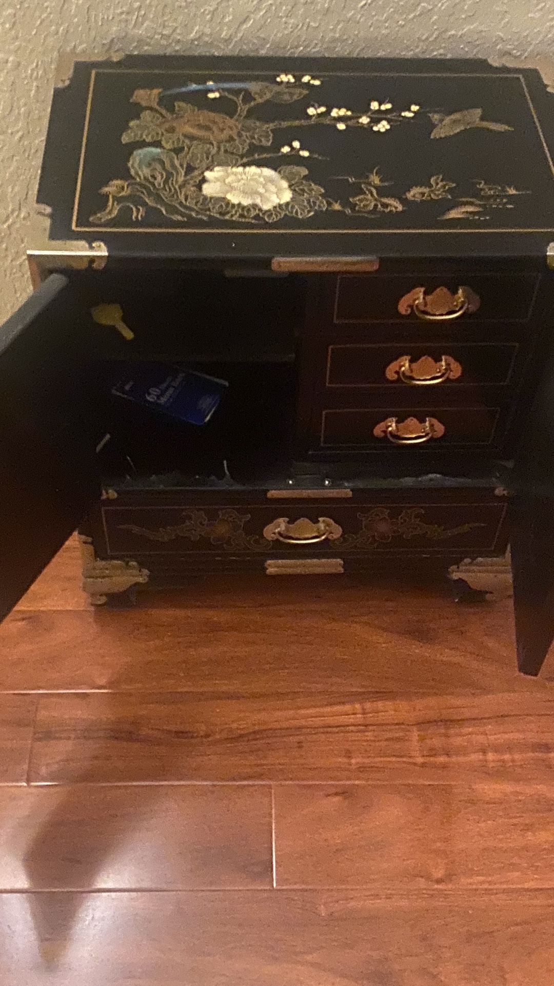 Chinese Vintage Black Lacker Cabinet 