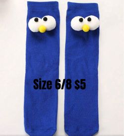 Blue Monster Face Kids Knee-High Socks Size 6/8