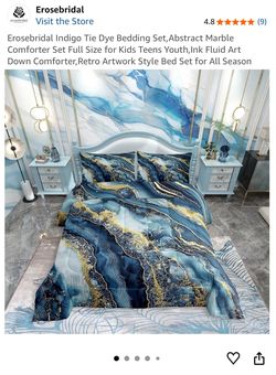 Tie Dye Bedding Set,Abstract Marble Comforter Set Full Size for Kids Teens Youth