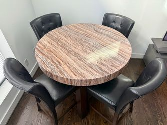 Round dining table + 4 tufted chairs — modern set