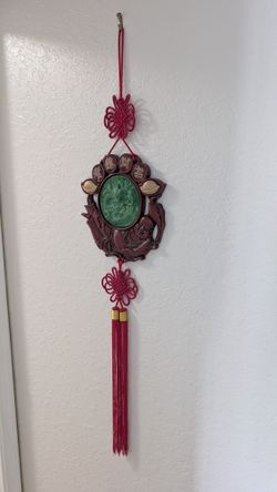 Vintage Chinese Feng Shui Good Fortune Wall Hanging - Dragon & Laughing Buddha