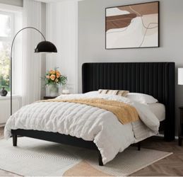 Full size bed frame Black Velvet Upholstered Wingback Headboard