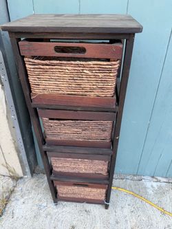 Wooden Storage Unit with Wicker Baskets