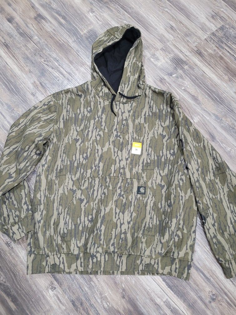 New Carhartt Mossy Oak Bottomland Camo Hooded sweatshirt Men's 2XL