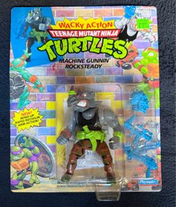 Vintage Unpunched Teenage Mutant Ninja Turtles Wacky Action Machine Gunnin Rocksteady