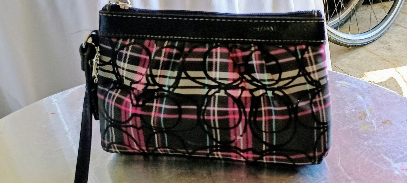 COACH Signature Poppy Tartan Plaid Bag Purse Wristlet Small