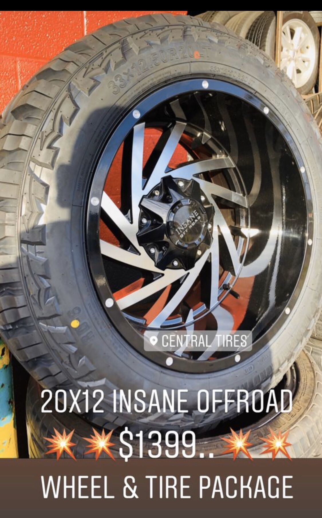 201x12 insane Offroad wheels 6 lug. Wheels & tires only $1399!!!! Easy payment options available