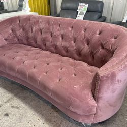 Single Pink Velvet Sofa With Crystal Legs