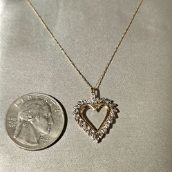Gold Heart Necklace with Diamond Accents