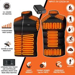 2025 Updated Version Two-touch 15Heat Zones LED Controller Heated Vest For Men & Women With Battery Pack