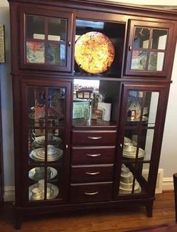 Dark Wood China Cabinet with Glass Doors