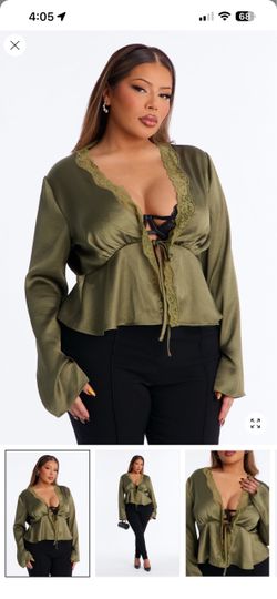 Olive Satin Top New w/ Tags