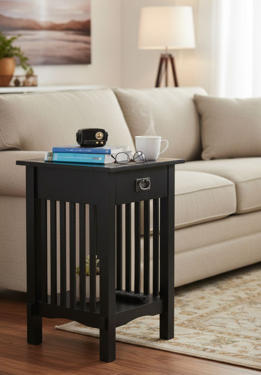 Mission Style Stand End Side Table Black