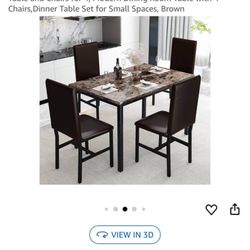 AWQM 5 Piece Dining Table Set for 4,Faux Marble Kitchen Table and Chairs for 4, Modern Dining Room T