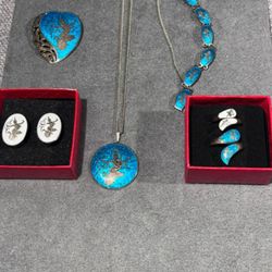 Vintage Sterling Siam Enamel Jewelry Set – $50