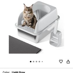 Stainless Steel Cat Litter Box with Lid, 20" L x 14.2" W x11.8 H, Large Cat Litter Box for Multiple Cats with High Sided, No-Leak & Stick, Easy Clean