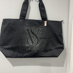 Victorias Secret Rhinestone Tote Bag Weekender Travel Bag Satin Zip Up New with Tag