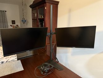 Dual monitor stand with 2 monitors