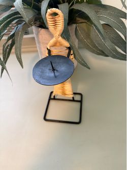 Regal African Woman Rattan Candle Holder