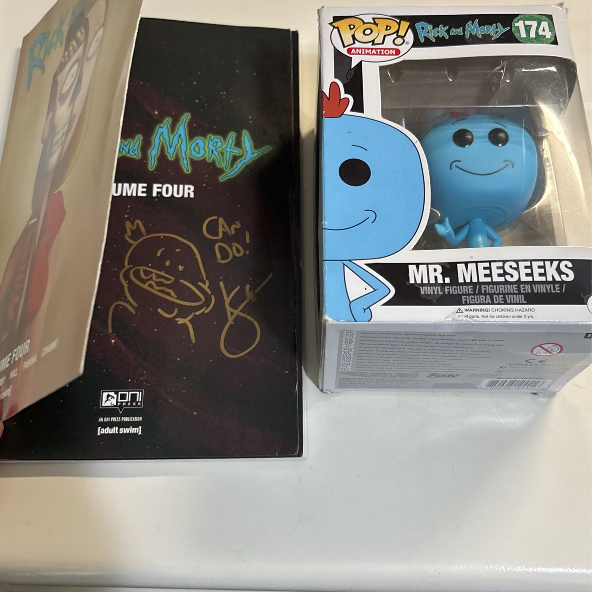 Kyle Starks Signed Rick And Morty Comic And Mr. Meeseeks Pop! Figurine