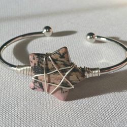 Rhodonite Crystal Star Cuff Bracelet 