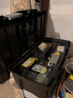 Large Black Plastic Toolbox with Hardware