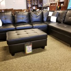 Black Faux Leather Sectional 