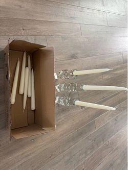 Candle holders - 3 clear crystal plastic w/extra candles