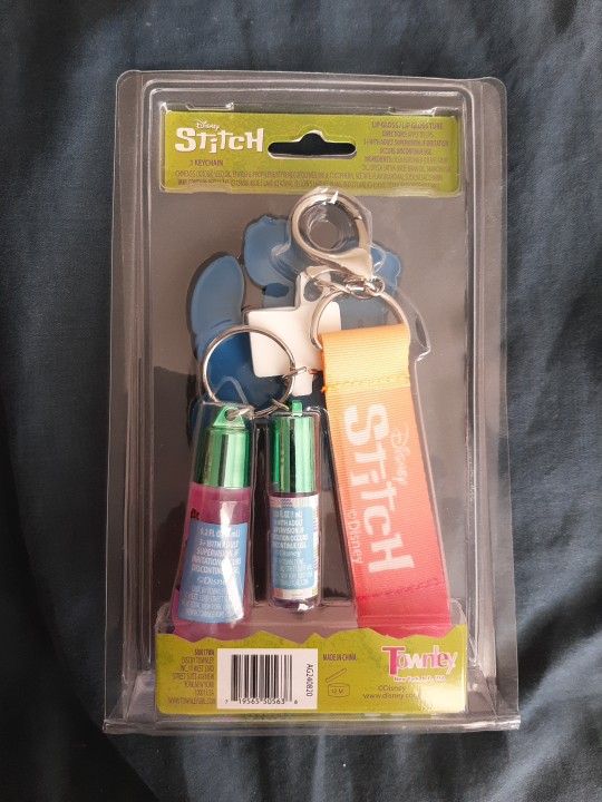 Stitch Lip Gloss Set Plant Based Strawberry and Grape Flavored and One Keychain