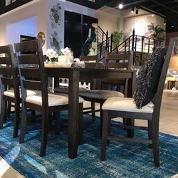Rokane Brown 7-Piece Dining Set (Dining table and Chairs