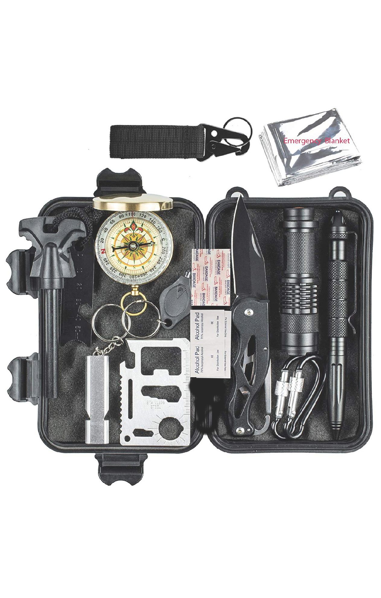 Orikateck Emergency 15 in 1 Survival Kit knife Compass First Aid Case