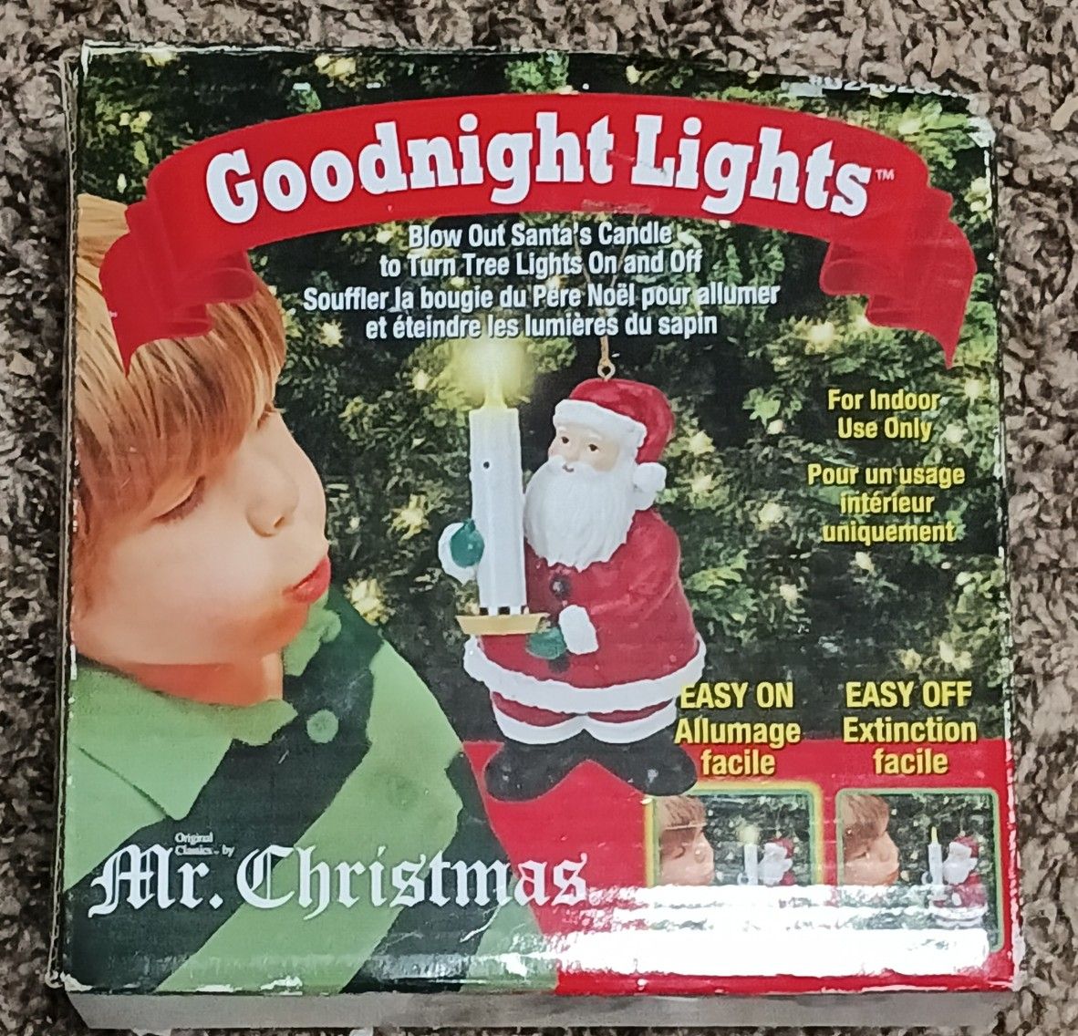 Mr Christmas Goodnight Lights Blow Out Santa's Candle Turn On & Off Tree Lights