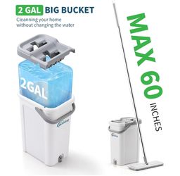 oshang Mop and Bucket Set for Home Floor Cleaning, Hands Free Flat Mop, Stainless-Steel Handle, 4 Washable & Reusable Microfiber Pads