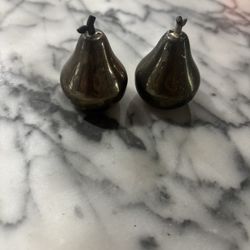 Vintage Pear Salt & Pepper Shakers Set Silver Tone
