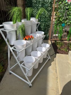 Selling - Assembled Flower Bloom Cart Display - plus 12 round containers for fresh flower. Tall