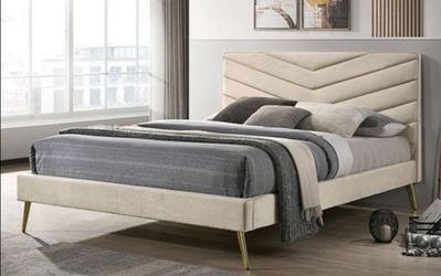 Brand New Beige Modern Style Queen Bed Frame (Available in California & Eastern King)