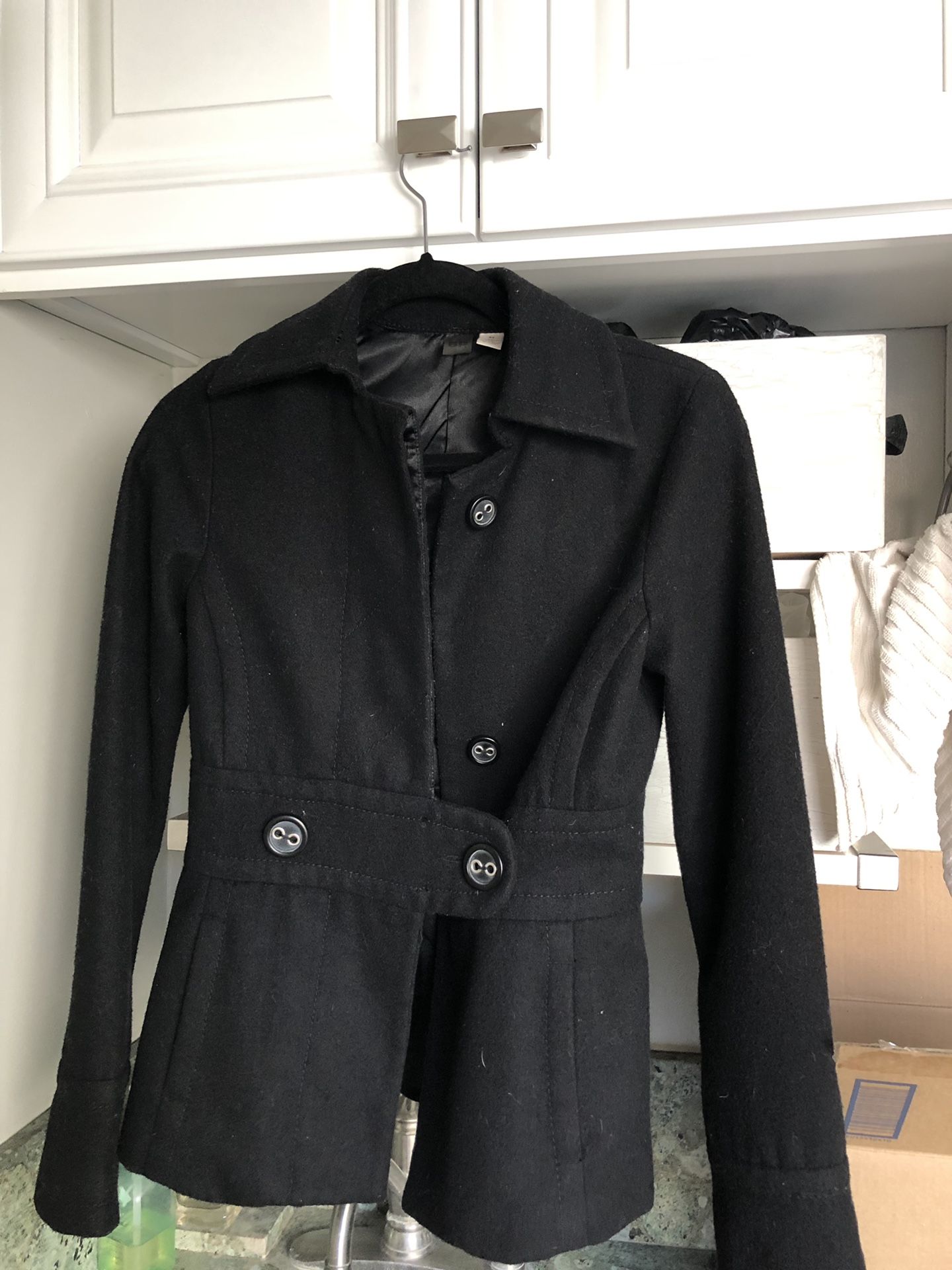 Brass Plum Nordstrom black hip length XS coat