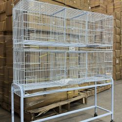 Lot 2 XLarge 38” x 11” x 15”H Triple Bird Parrot Flight Cage Double Center Divider With Removable Rolling Stand 