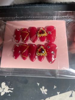 Blue and Red nails With gold charms