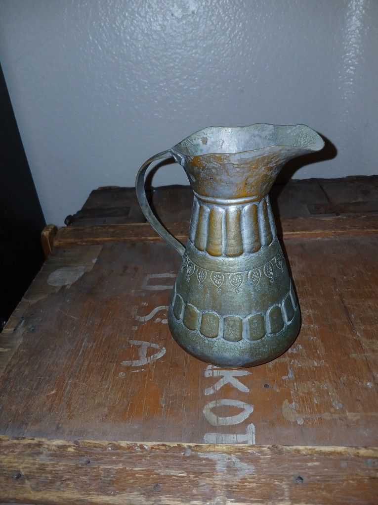 Antique Pitcher Ewer Chinese Meral Repousse Design