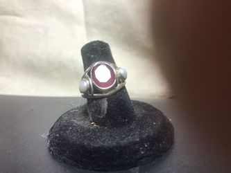 Ruby pearl silver ring