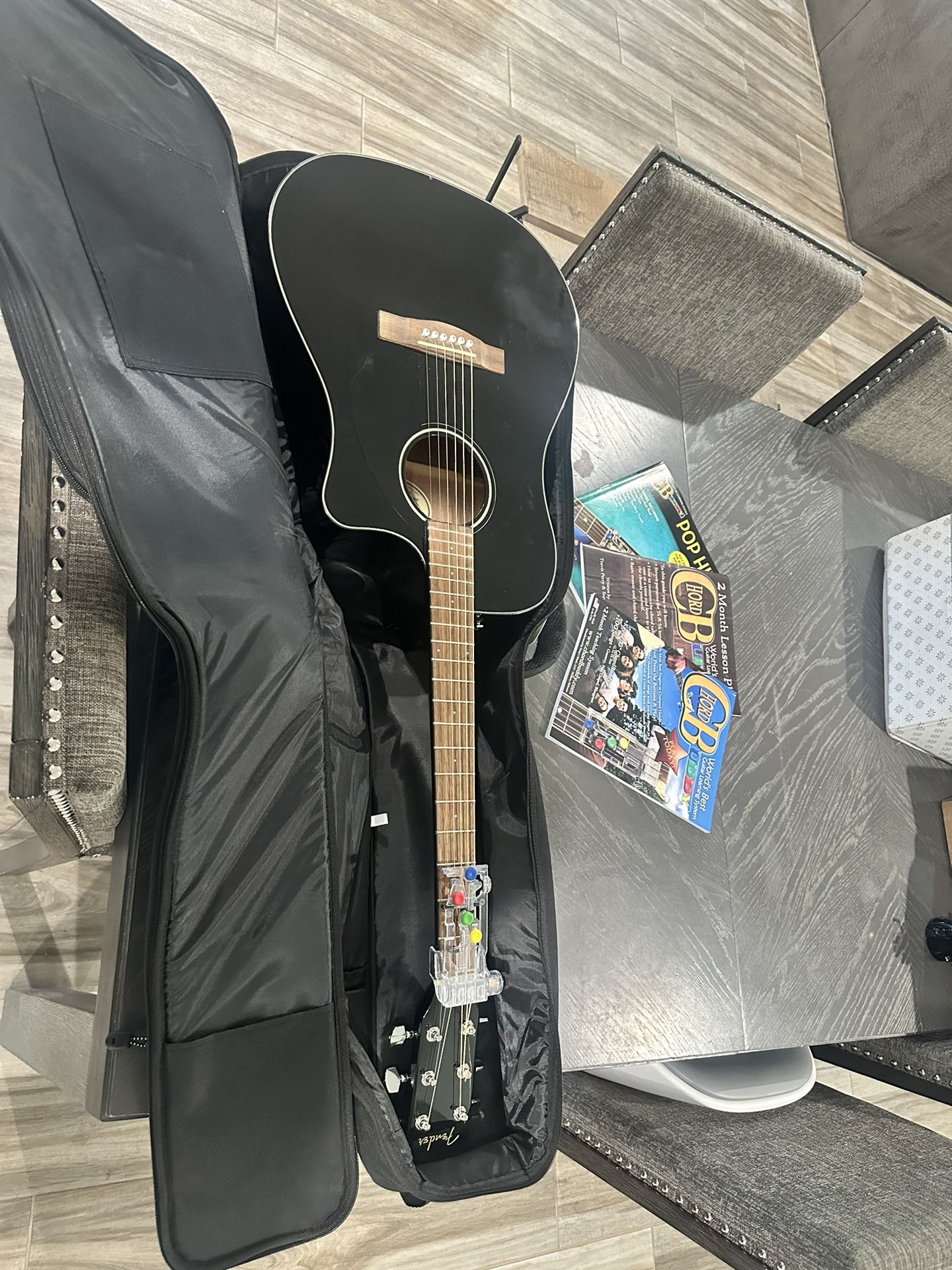 Fender CD-60SCE Dreadnought Acoustic-Electric Guitar Black with case and Chord Buddy