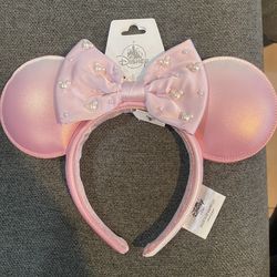 Disney Parks 2026 Pink Pearled Leather Minnie Ears Headband